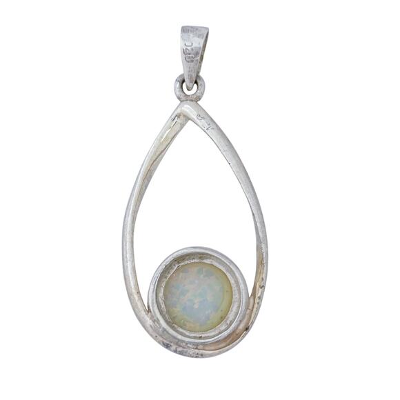 Estate Sterling Silver 925 White Round Opal Teardrop Pendant - Picture 7 of 11